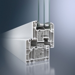 Przekrój przez okno Schüco Alu Inside w&nbsp;standardzie pasywnym Uw≤ 0.8 W/m2K, Schüco