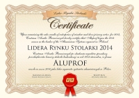 Lider Rynku Stolarki 2014 w&nbsp;segmencie systemów aluminiowych dla firmy Aluprof